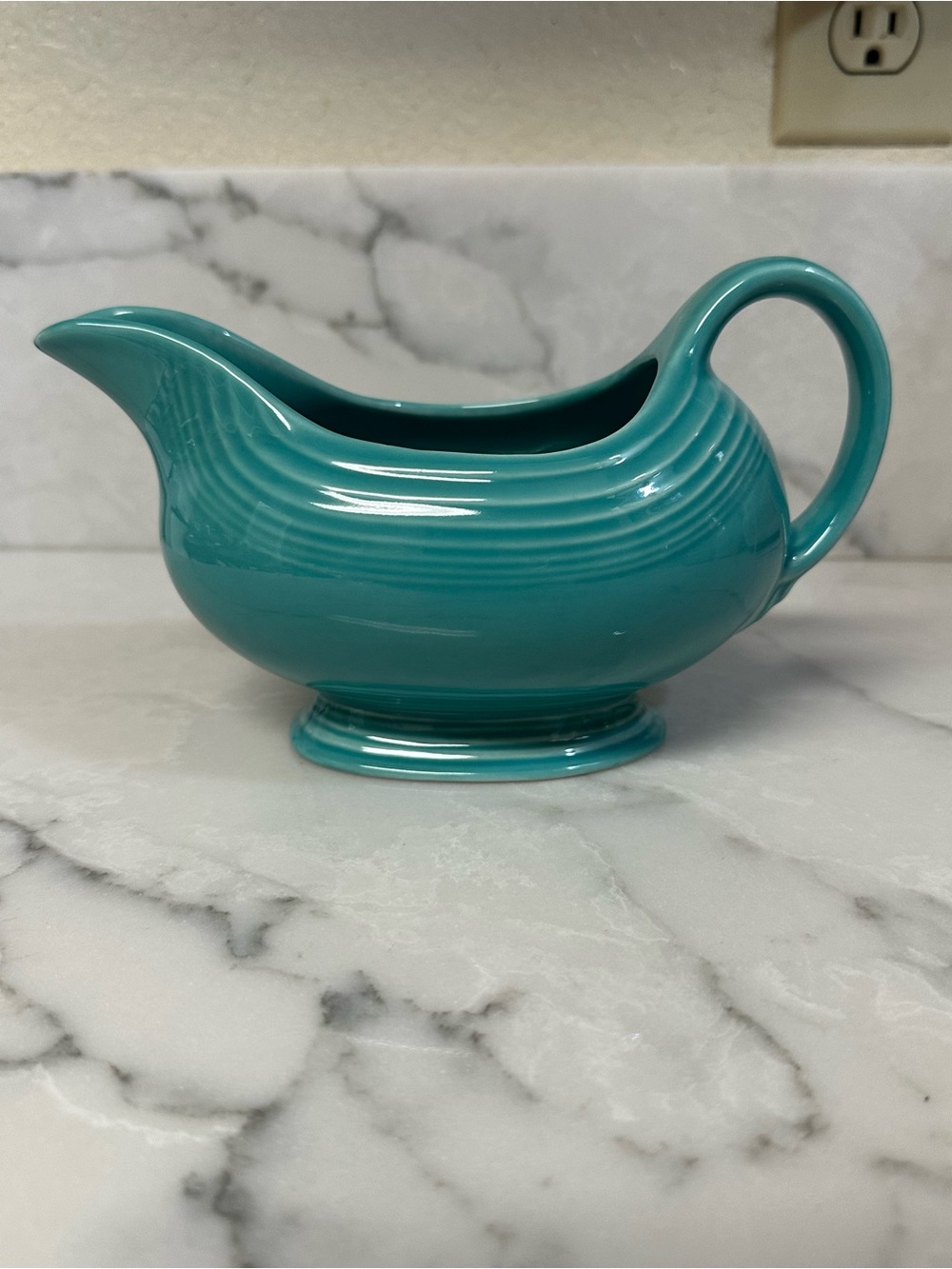 vintage Fiestaware Turquoise Gravy Sauceboat, manufactured in the USA